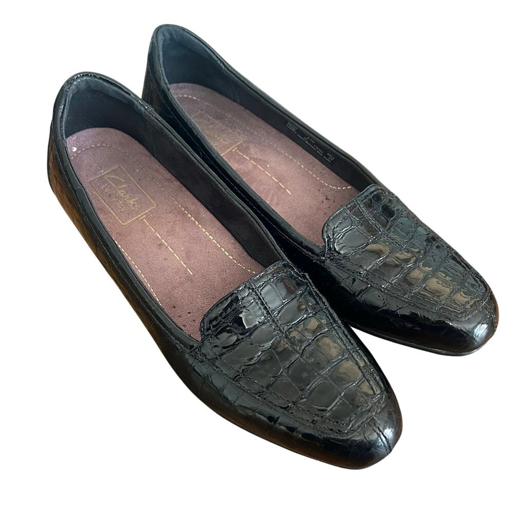 Clarks Everyday Black Loafers Shoe Keesha Luca Slip On Patent Leather 8.5 Narrow